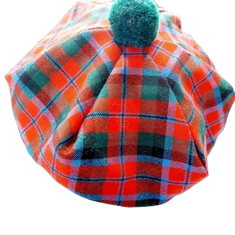 VTG Scottish Tam O'Shanter Beret Pom Pom Plaid 100% Wool Lined Made in Scotland - Picture 14 of 16